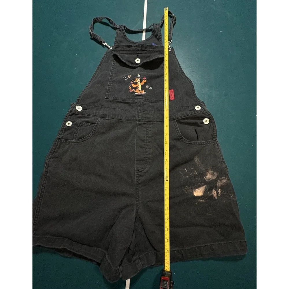 Vintage Disney Tigger Shortalls Overalls Youth Large Denim Bib Black Embroidered
